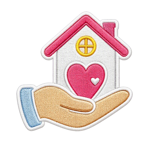 House with heart on a caring hand patch — In-Home Assistance